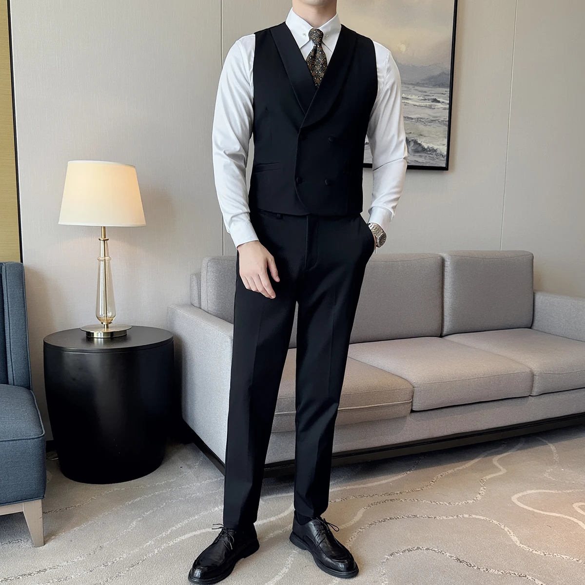 Pantalon Glaçage Trempé à Double Boutonnage pour Homme, Haut de Gamme, Slim, Business, Décontracté, Meilleur Marié, Robe de Mariée, Ensemble de 2 Pièces, Nouvelle Mode 2024