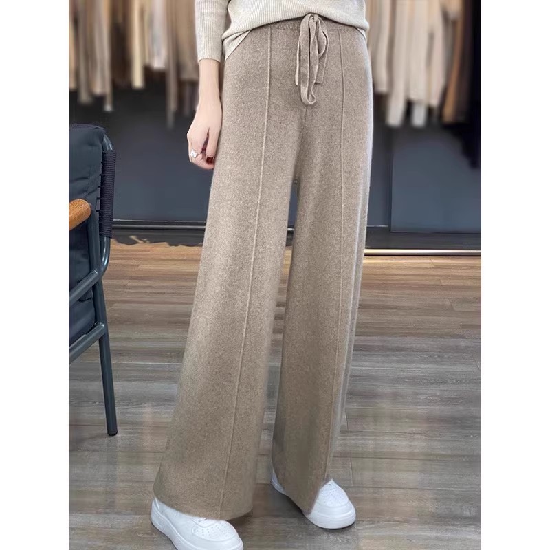 Pantalon à taille élastique pleine longueur pour femme, pantalon coréen décontracté, taille haute, jambe large, chaud, commandé, FJG, automne, hiver