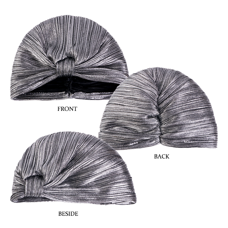 Nouveau Turban plissé métallisé pour femme, style ethnique rétro, élastique, brillant, bonnet, foulard, bonnet chimio