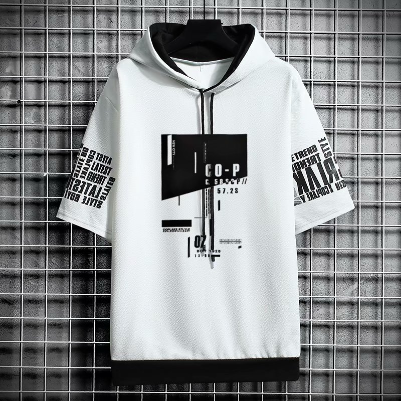Sweats à capuche de style coréen pour hommes, Streetwear à la mode, Sweats à capuche à demi-manches, Sweats à capuche PVD pour hommes, Imprimés Harajuku décontractés, Vêtements pour hommes, Nouveau