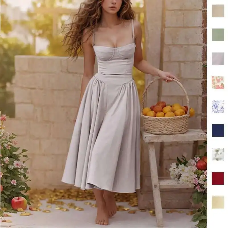 Été Sexy femmes robe bohême longues robes de luxe élégant col en v sans manches Slip fleur plage robe d'été pour femme 2025
