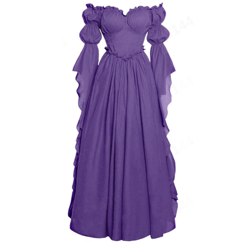 Robe de Cour Médiévale, Robe Rétro pour Femme, Robe Longue de Scène Européenne et Américaine, Ensemble Complet de Cosplay