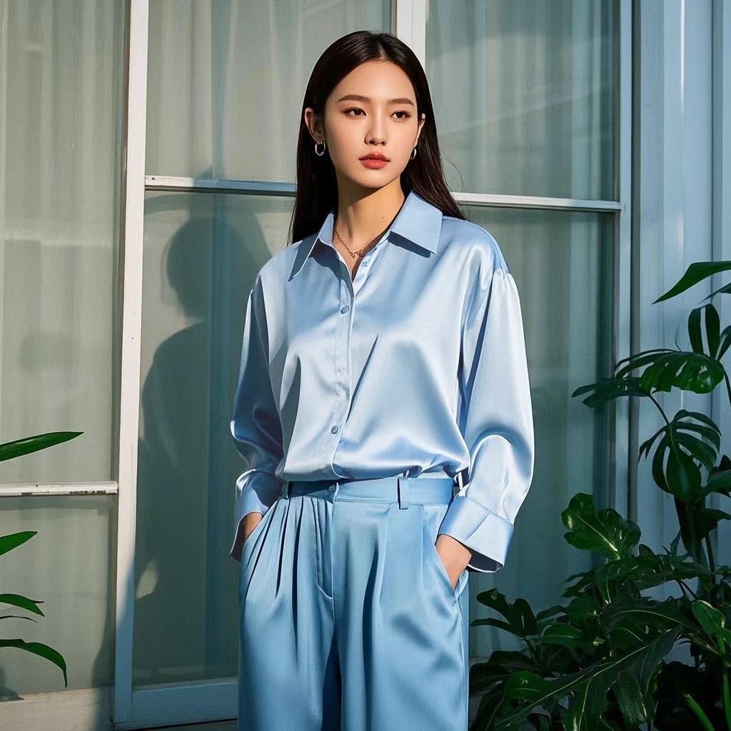 Coréen bureau dame tendance chemise décontractée Blouses élégantes pour les femmes Satin multicolore basique mince chemise solide tout-Match haut français nouveau