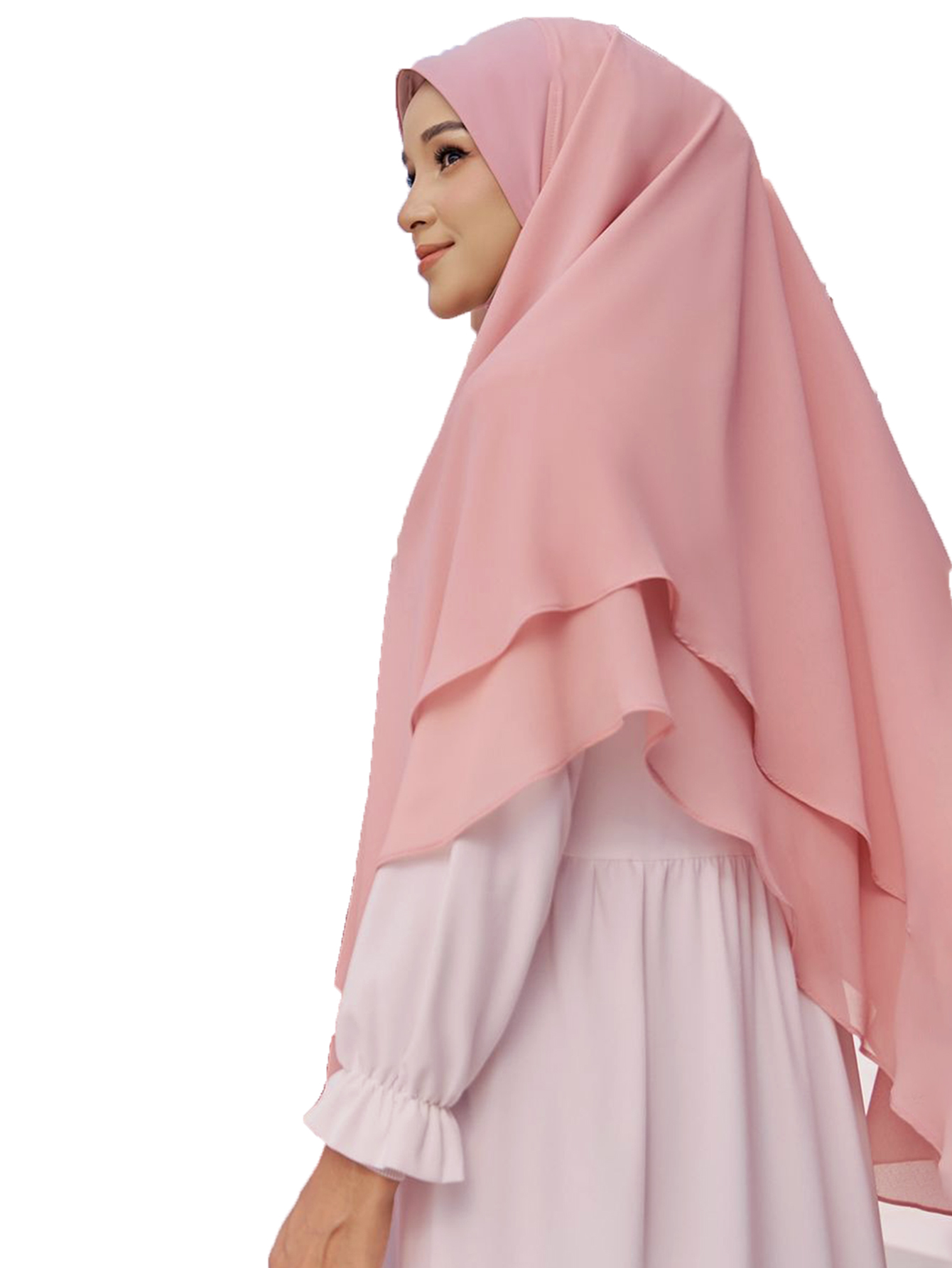 1 pièce Hijab instantané prêt-à-porter en mousseline double couche, couleur unie, Foulard Femme Musulmane, Châle, Bandana