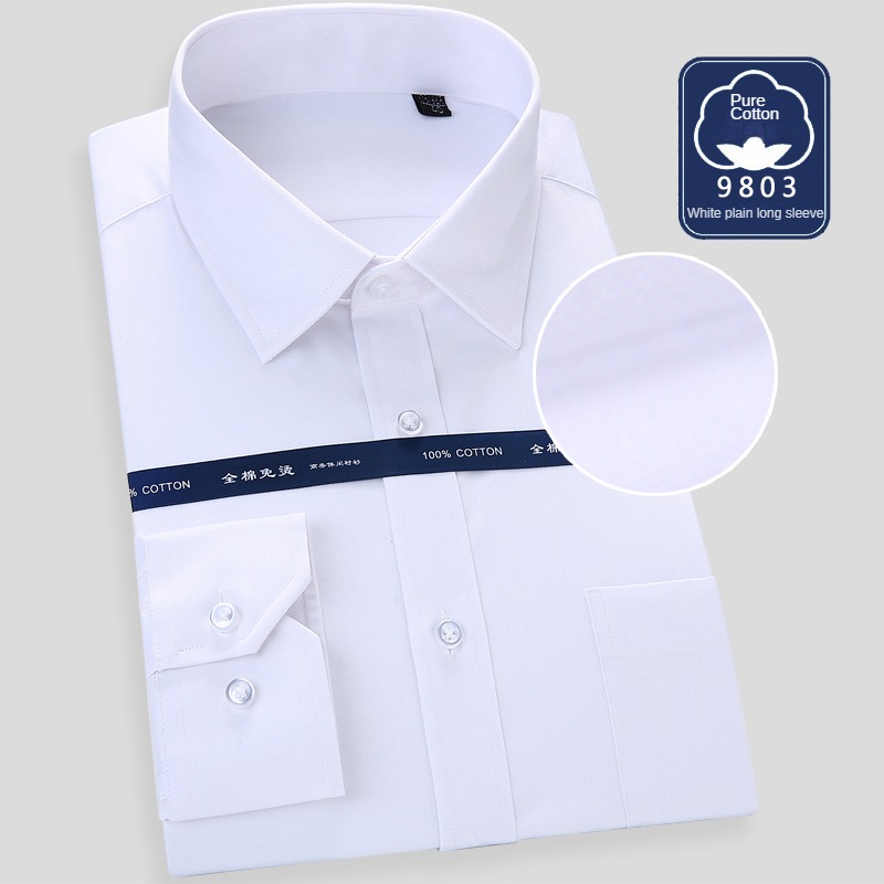 Haute qualité repassage gratuit hommes robe chemise à manches longues 100% pur coton nouveau solide mâle coupe régulière chemise d'affaires blanc bleu
