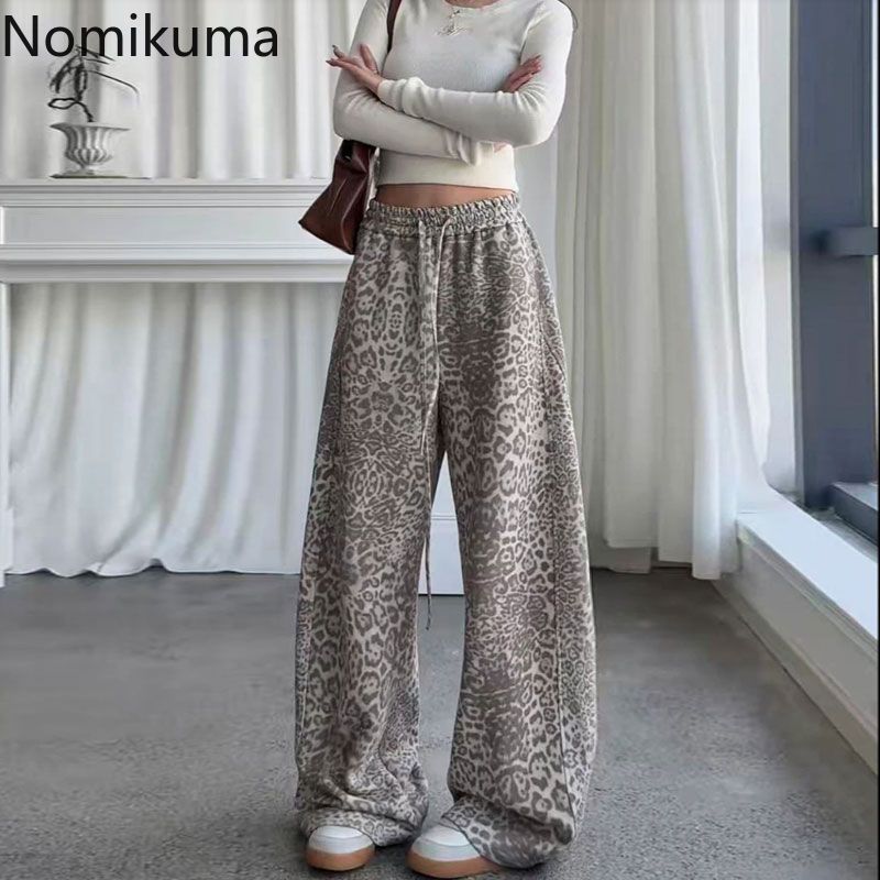 Pantalon large streetwear pour femme, pantalon femme Y2k, pantalon 20256, nouveaux bas, taille haute, décontracté, tendance, pantalon léopard