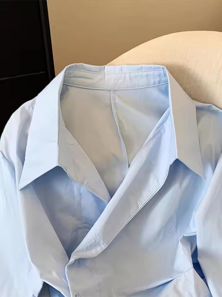 Chemise polo chic à manches longues irrégulière pour femmes, haut blanc élégant de base, chemisier, vêtements de travail tendance pour femmes