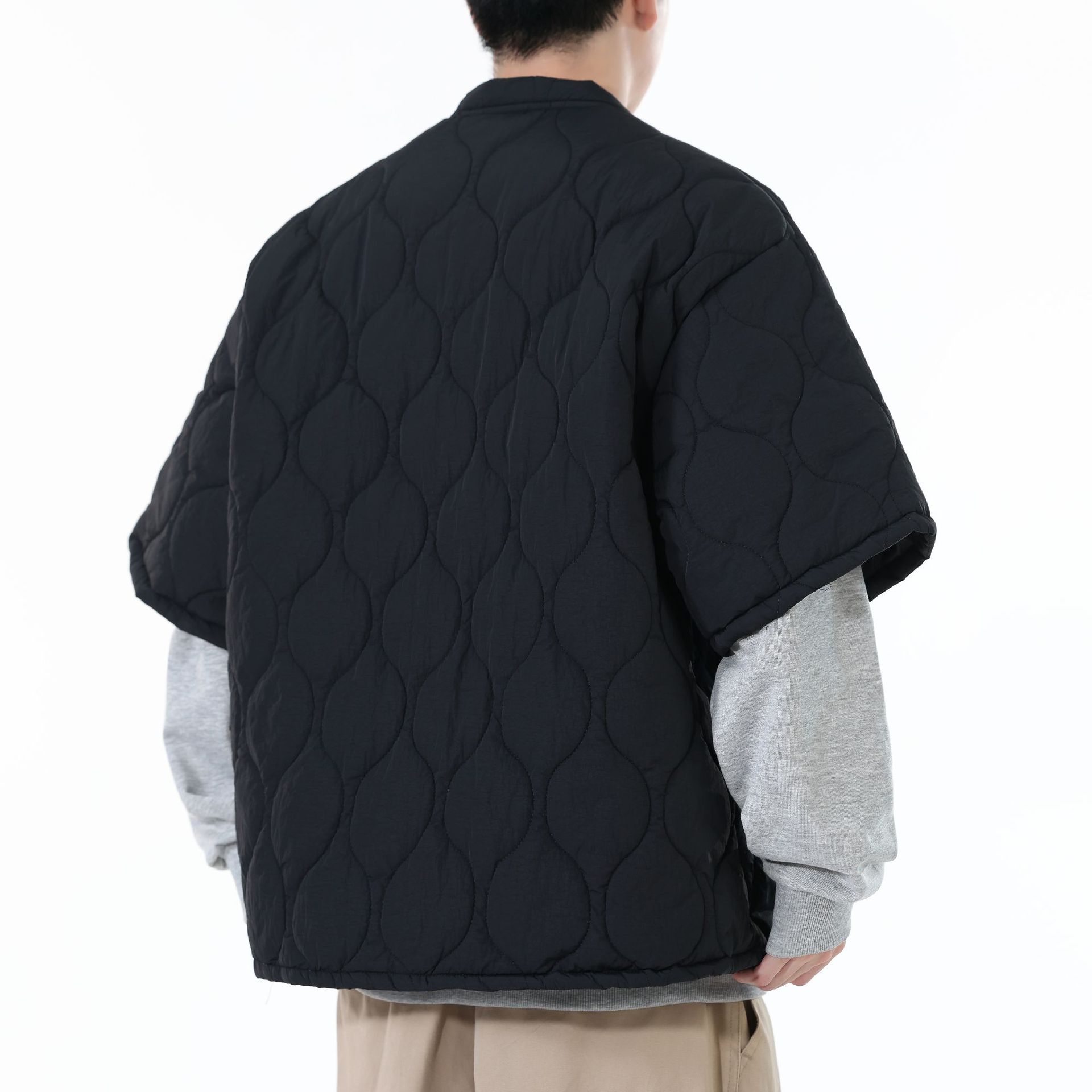 Veste rembourrée à manches mi-longues pour homme, Streetwear japonais, Harajuku, décontracté, épais, tendance, col en v, automne hiver