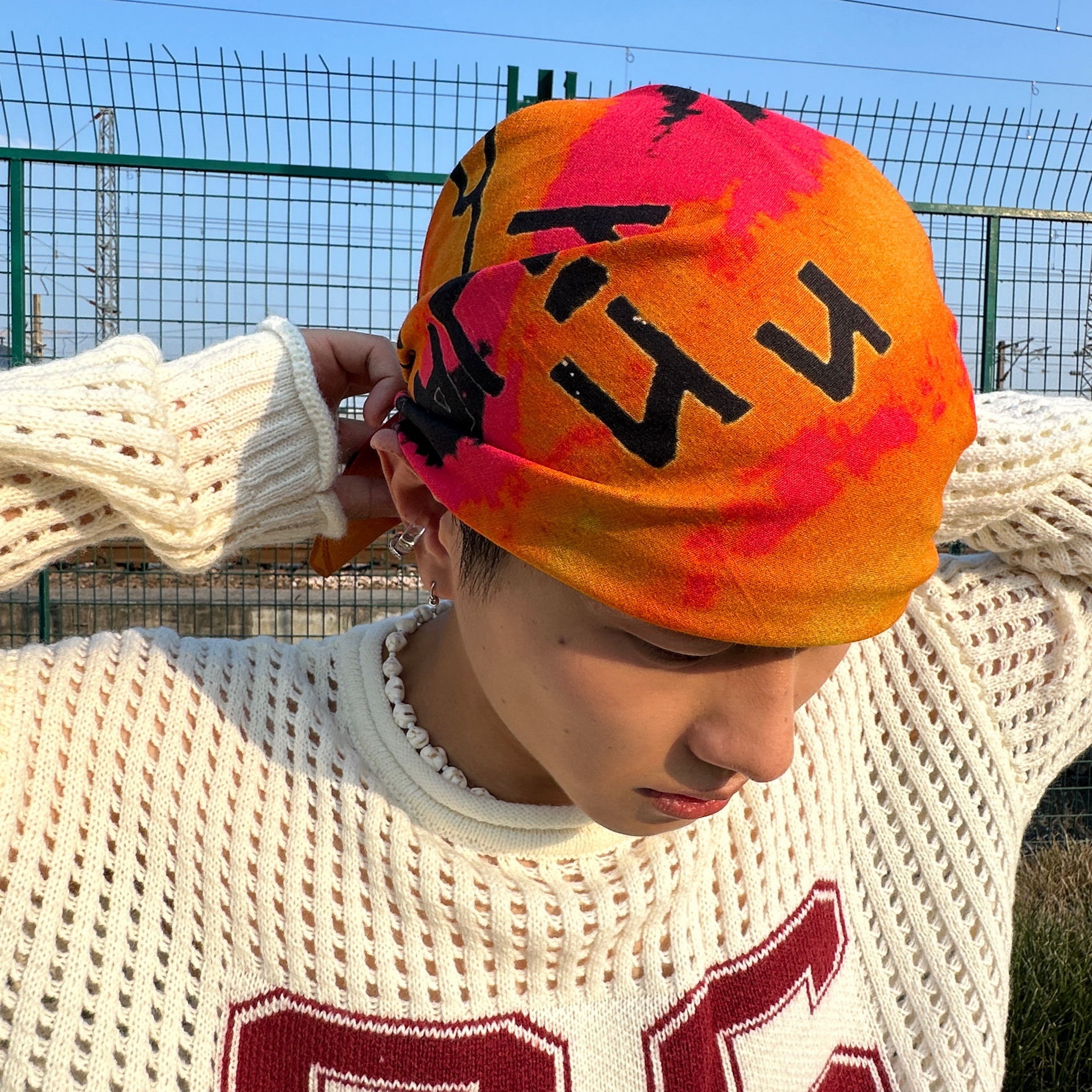 Style japonais peint à la main Design pur coton Punk Hip Hop Bandana homme femme Orange tigre motif foulard