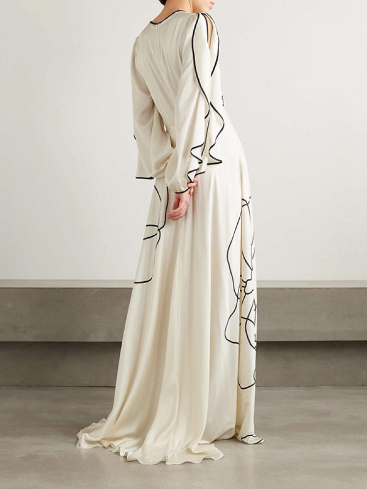 Bonboho-Robe de soirée élégante à imprimé floral pour femme, longueur au sol, col rond, manches à volants, taille haute, robes plissées