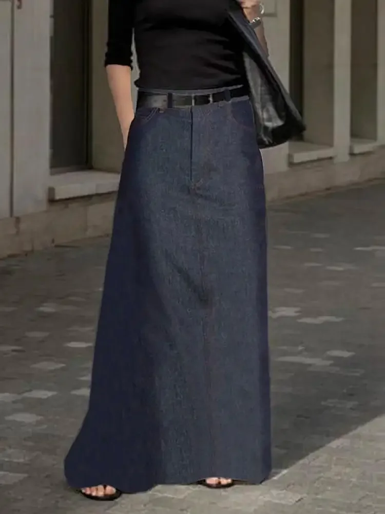 Uwing ZEE-Jupe trapèze taille haute pour femme, nouvelle mode automne 2024, jean, couleur unie, décontractée, bureau
