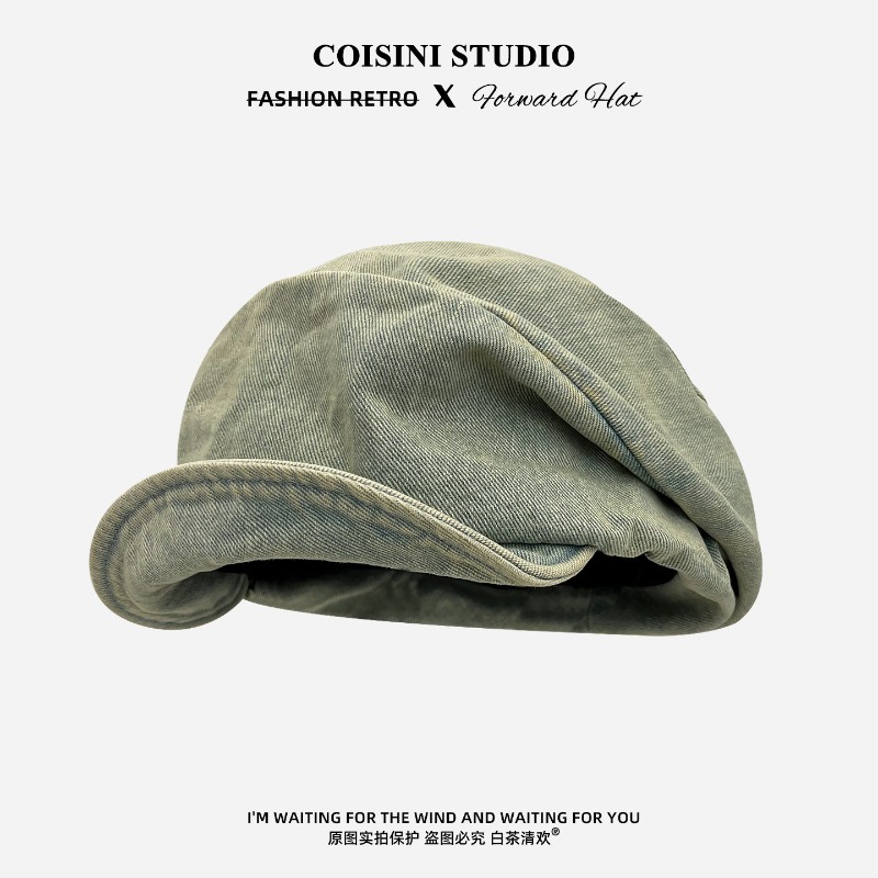 Casquette de peintre octogonale en jean rétro tendance pour hommes et femmes, style japonais polyvalent, casquette de newsboy à large bord souple, Gorra