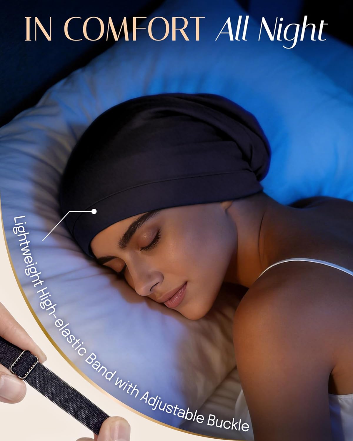 Bonnet de nuit en satin pour femme, chapeau de nuit luxueux doublé en soie satinée, couvre-cheveux anti-frisottis pour dormir, doux et respirant, noir B