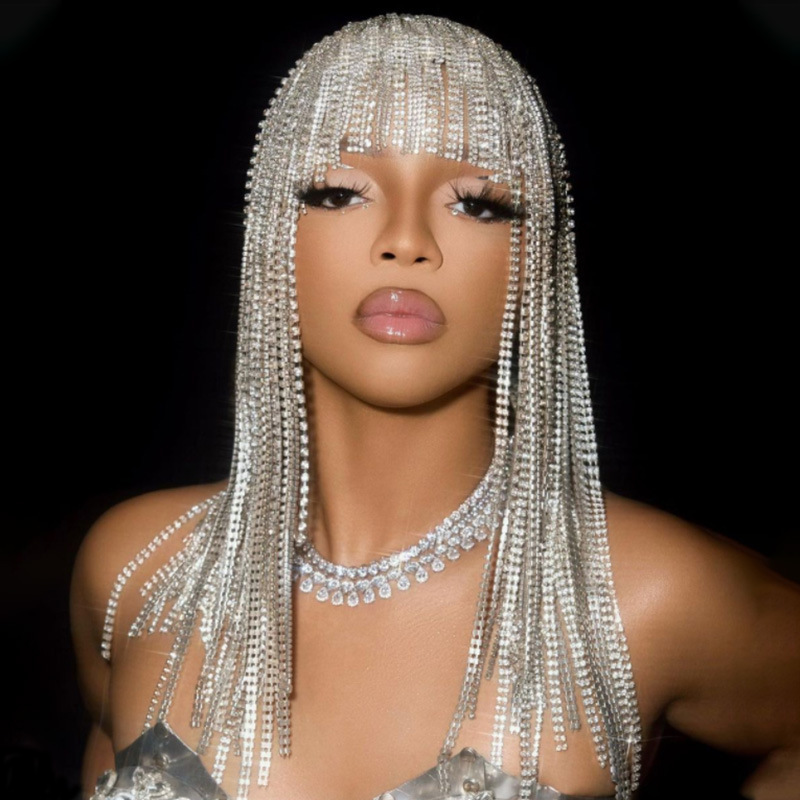 Luxe strass longue frange bandeau de cheveux coiffure Hip Hop Punk chaîne de cheveux cerceau de cheveux longs glands chapeaux et accessoires de cheveux