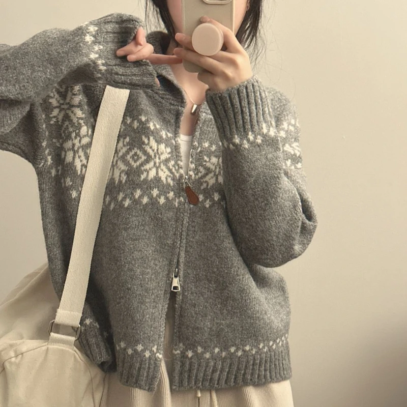 Nouveau automne hiver femmes mode élégant tricots à manches longues pull automne Style coréen décontracté haut tricoté fermeture éclair revers veste