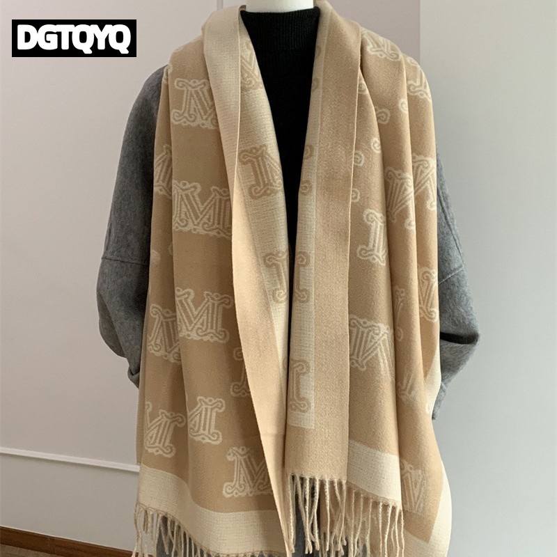 Écharpe douce et chaude Double face pour femme, châle thermique d'hiver, polyvalent et élégant, en Fiber de Polyester, avec lettres de luxe