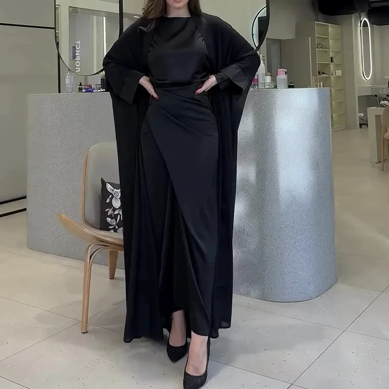Robe Abaya pour femmes, Ramadan, Eid Abaya, Dubaï, Arabie Saoudite, Maroc, Kaftan, Robe de soirée longue, Abayas ouvertes, Robe éducative, Ensemble de 2 pièces