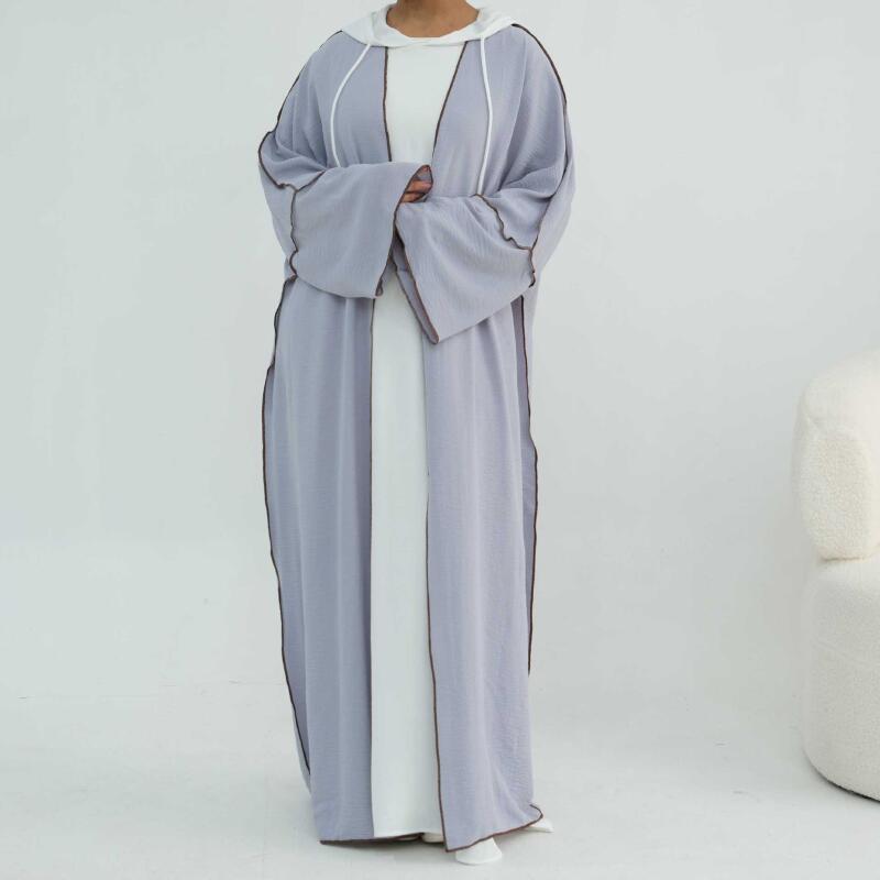 Nouvelle Abaya ouverte pour femmes musulmanes avec capuche, manches longues, cardigan ample en dentelle, robe longue, tenue islamique modeste