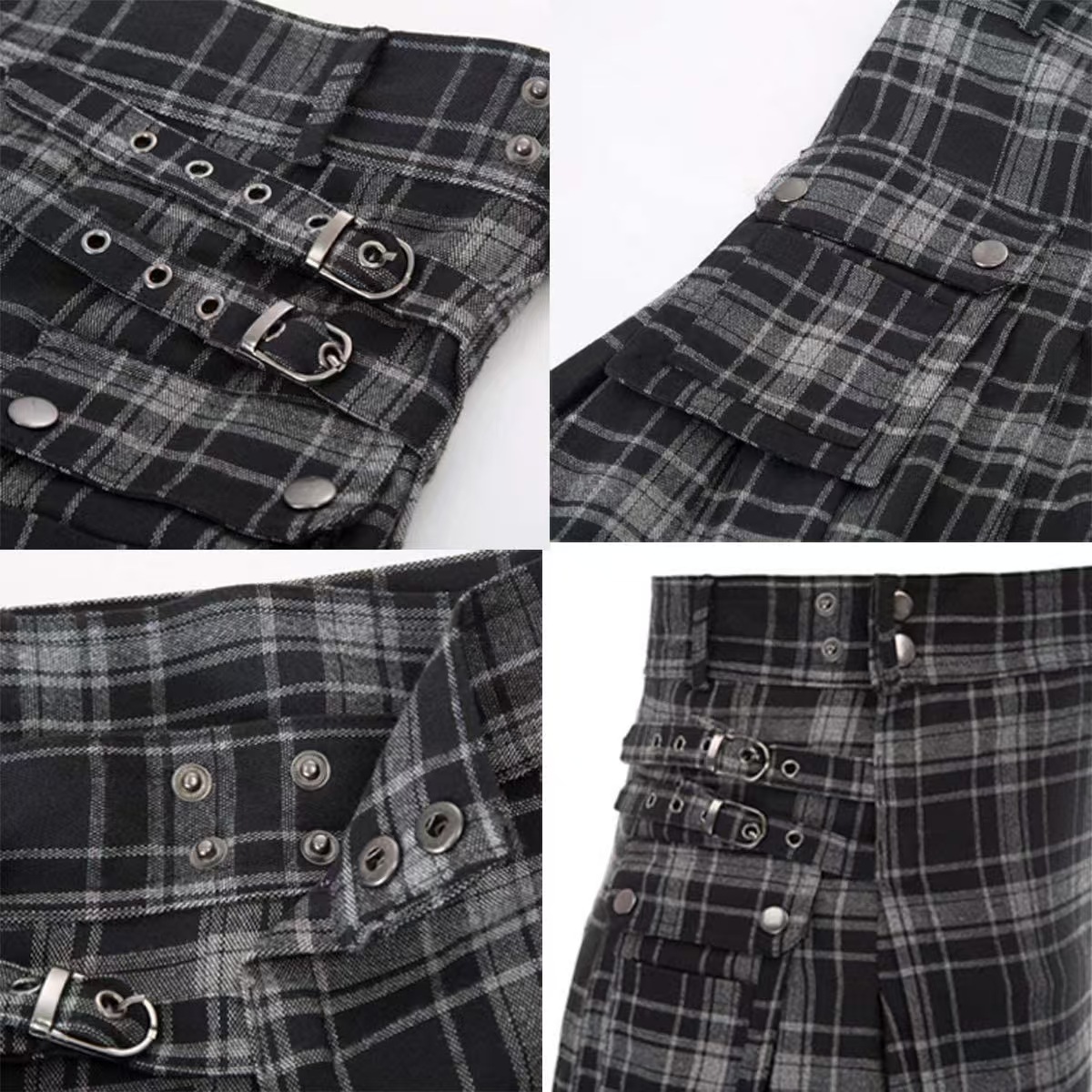 Kilt écossais traditionnel pour homme, kilt utilitaire écossais uni plissé avec boucles et poches cargo, kilt de costume de cosplay