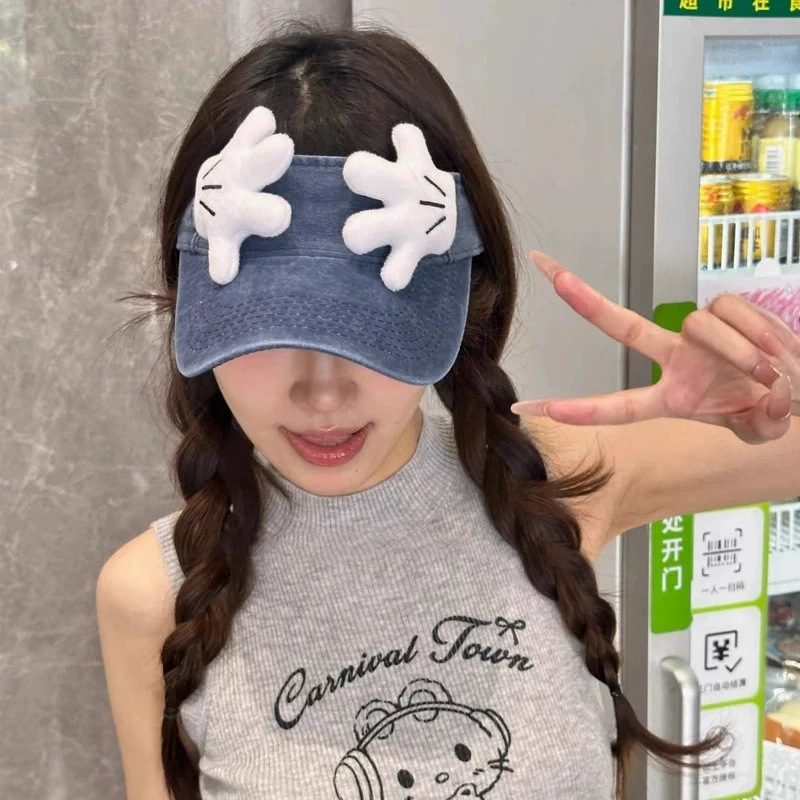 Chapeau femme 2025 nouveau dessin animé mignon Mickey petite main vide haut-de-forme Version coréenne rétro lavé Denim visière