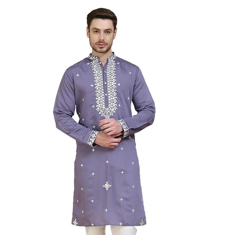 Luxe décontracté islamique arabe Abaya Robe style National imprimé ethnique col montant jeunesse mi-longue chemise manteau hommes musulmans Kurta