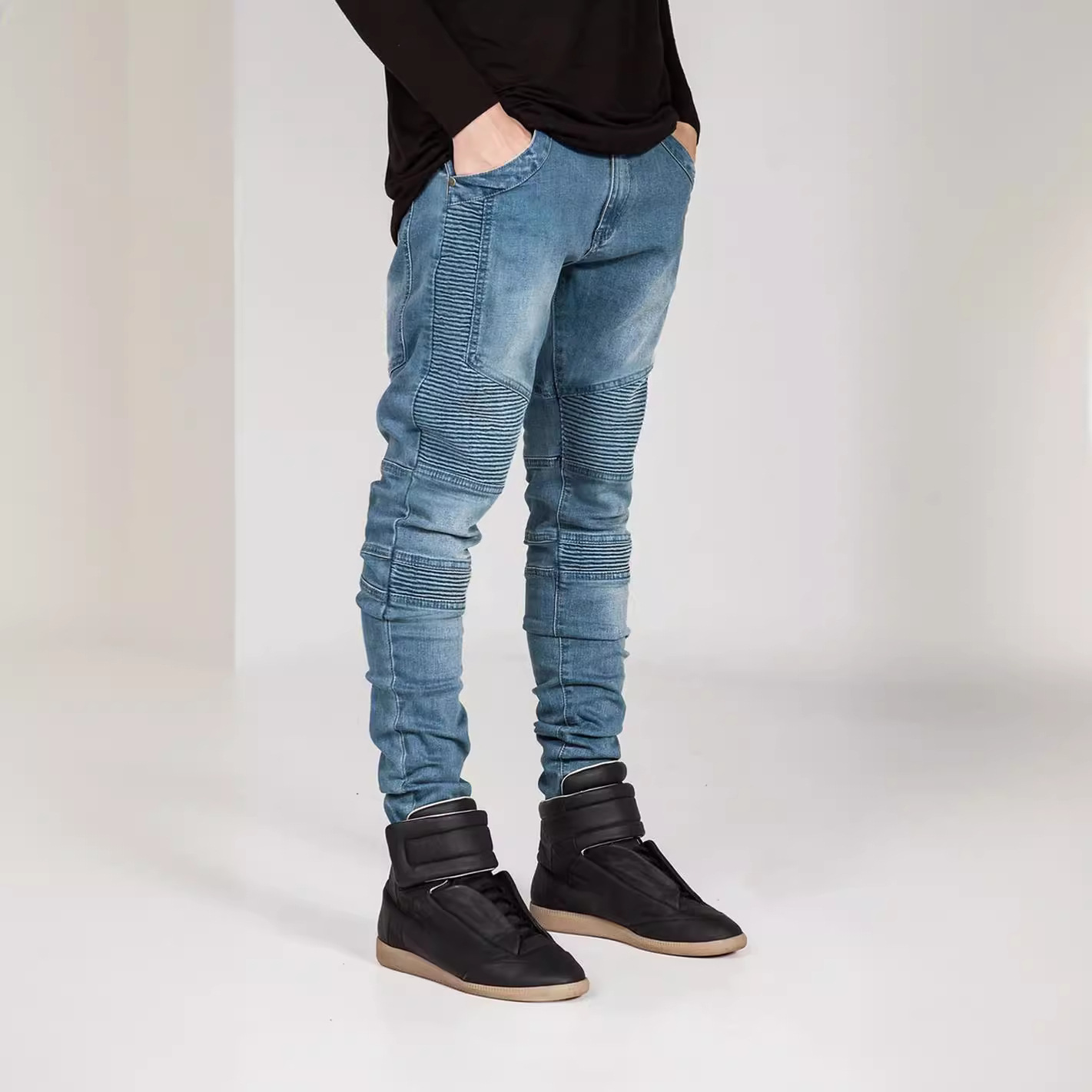 Jean Locomotive pour hommes, pantalon froissé, ajusté, petits pieds, Micro-élastique, offre spéciale