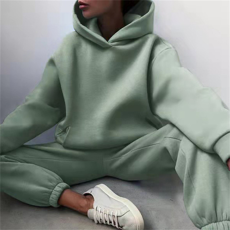 Sweat à capuche PVD deux pièces pour femme, sweat à capuche décontracté, pulls monochromes, ensembles de pantalons longs, survêtement imbibé, mode automne