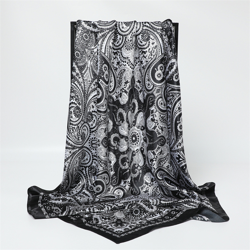 Écharpe carrée imprimée tendance pour femme 90*90cm, grands foulards en soie pour femmes, bandanas, châle de plage de luxe, enveloppes pour femmes, hijab, foulard