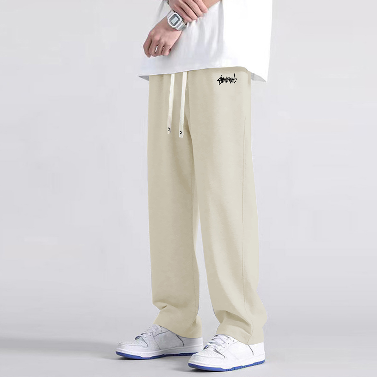 Pantalon de jogging à jambe droite de couleur unie pour hommes, adapté aux sports décontractés tels que la course, la salle de sport et les activités de plein air