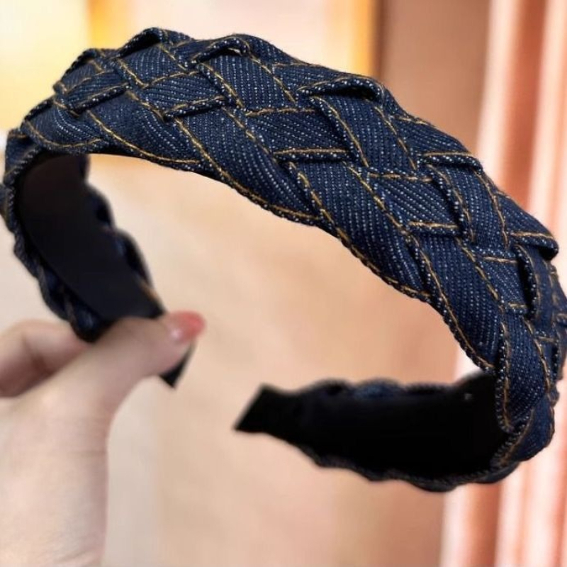 Nouveau style de bandeau pour femmes en denim bleu, décontracté et tendance, avec pince à cheveux populaire et torsades largeur de bande, accessoire de coiffure