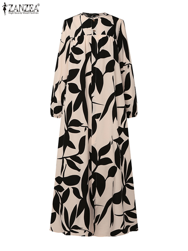 ZANZEA-Robe Maxi à Manches sulfpour Femme Musulmane, Vêtement Éducatif Islamique, Abaya Bohème, Imprimé Floral, Mode Automne 2024