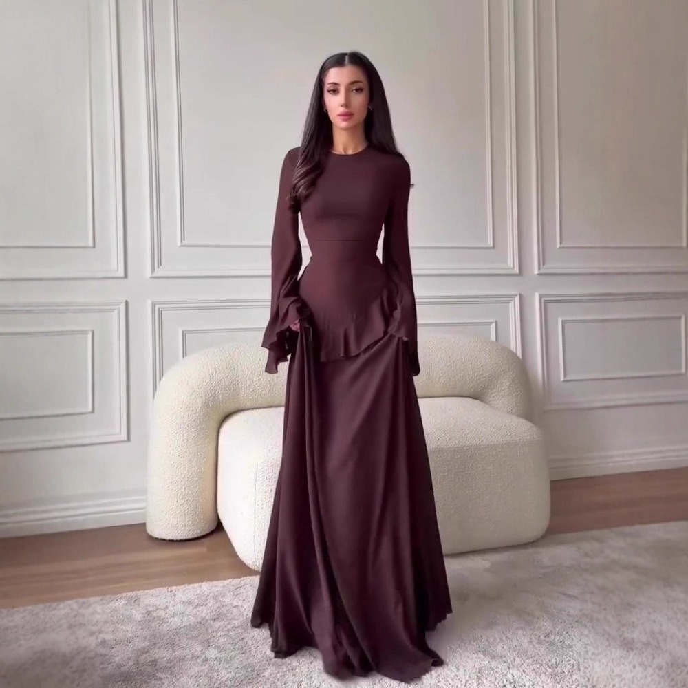 Robe Maxi de soirée pour femmes, coupe cintrée, col rond, manches longues, taille serrée, élégante, automne 2024