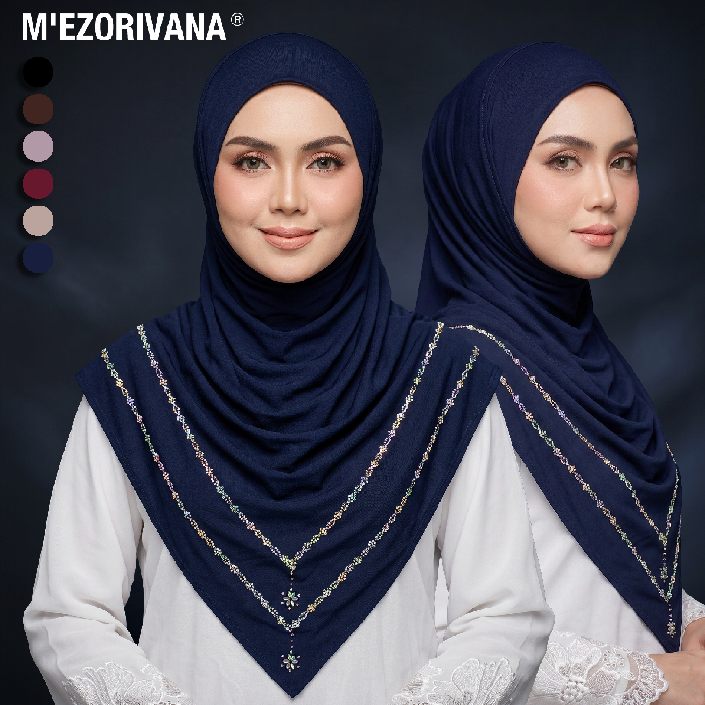 1 foulard musulman pour femme m'Ezorivana, avec une texture luxueuse et un design double couche orné de diamants, bord intégré doux et confortable, facile à porter, adapté à un usage quotidien, cadeau du Ramadan