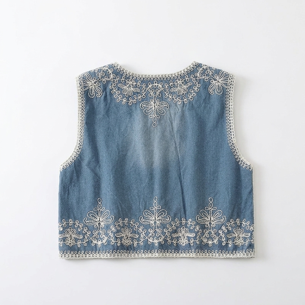 Boho Queens bohème Denim paillettes broderie jarretelle gilet frange veste Cowgirl gland gilet Vintage gilet Streetwear