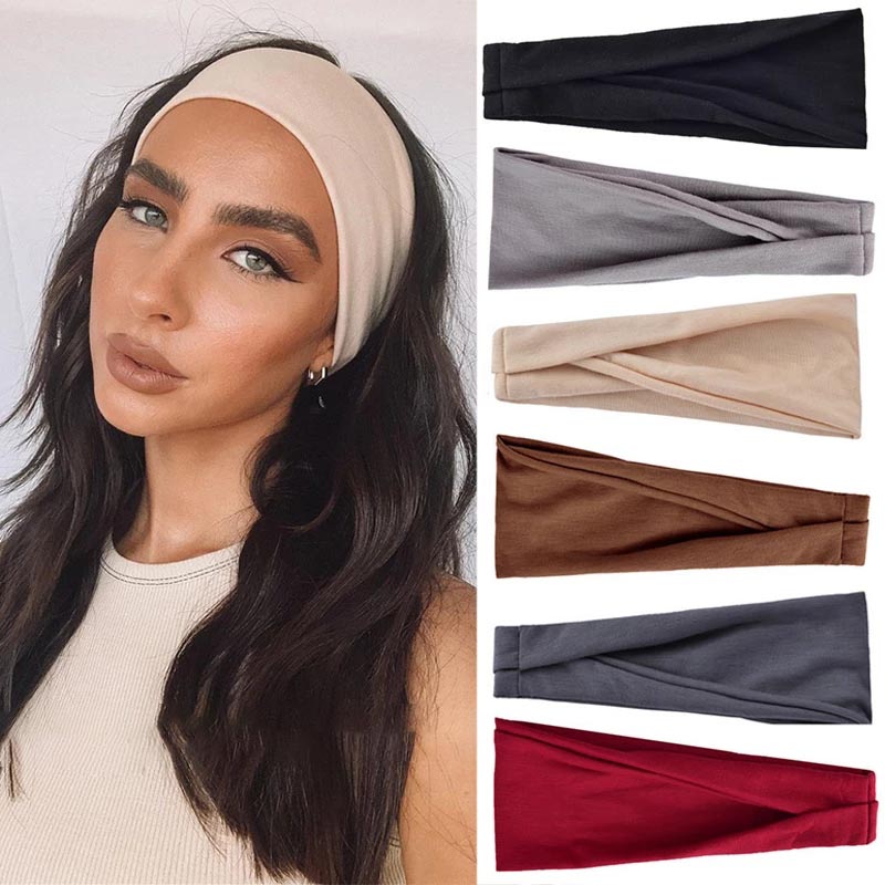 6 pièces femmes bandeau solide torsion coton large Turban noué bandeau filles bandeau mode cheveux accessoires en gros