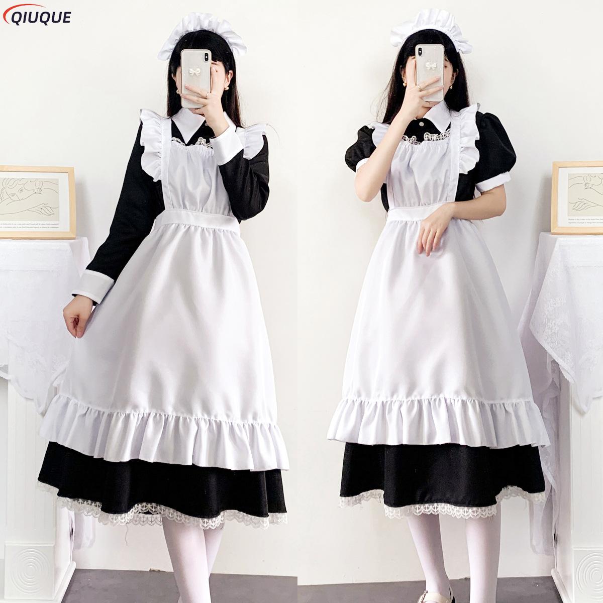 Robe de demoiselle d'honneur pour femmes, tenue de demoiselle d'honneur, tablier, robe croisée de femme de ménage, uniformes japonais, Costume de Cosplay d'halloween