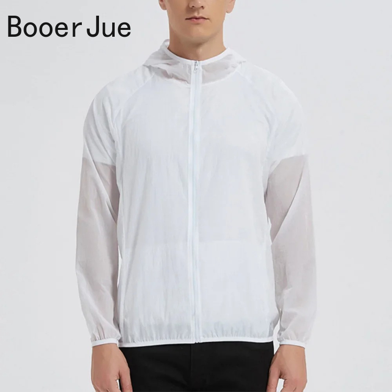 Vêtements de protection solaire pour hommes, veste légère et respirante en soie glacée à capuche, à séchage rapide, manteau anti-ultraviolet pour l'extérieur, été