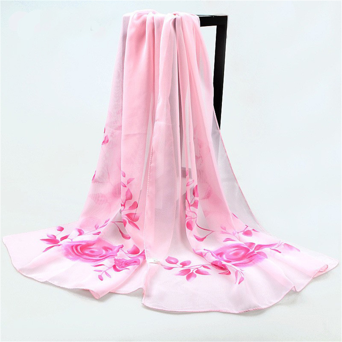 1 pièces écharpe en mousseline de soie Simple élégant imprimé fleuri foulard mince grand châle, serviette de plage d'été châle de protection solaire coupe-vent cou Sc