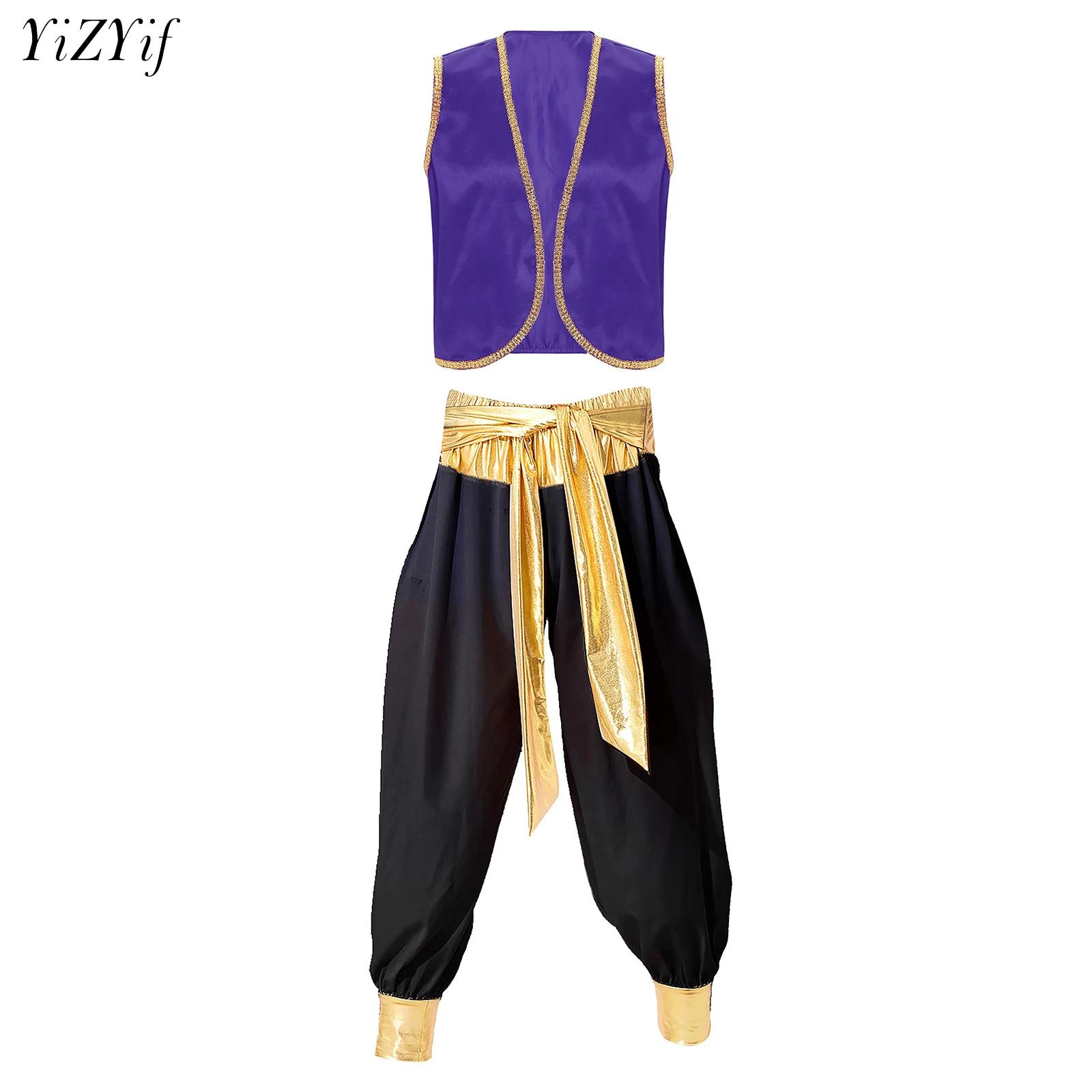 Costume de Prince arabe pour hommes, Aladin arabe persan, jeu de rôle d'halloween, gilet sans manches avec pantalon, tenues de carnaval