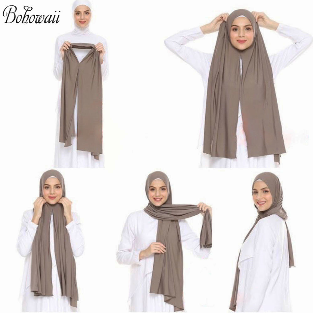 BOHOWAII Islam Jersey Hijabs écharpe instantanée Khimar haute résistance châle Cagoule Hijab Femme Musulman Abayat Turbans pour les femmes