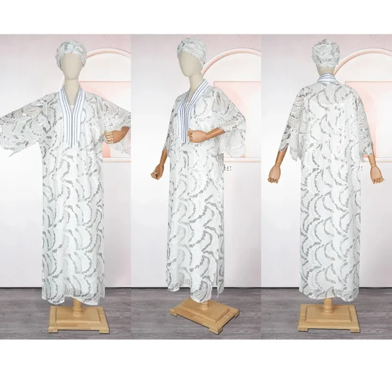 Robe africaine grande taille pour femmes, élégante, dubaï, turquie, vêtements africains, robe de soirée de mariage, vêtements d'église en dentelle blanche, nouvelle collection 2025