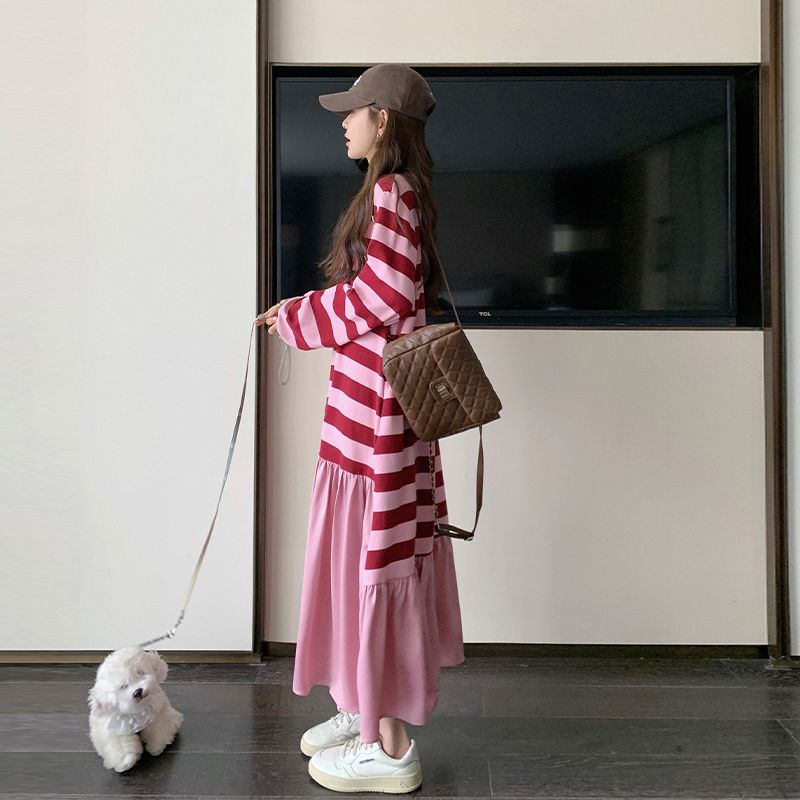 Robe mi-longue mi-longue pour femmes enceintes, nouvelle collection automne 2024, rétro, ample, preppy