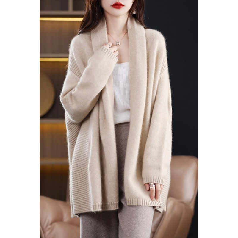 Cardigan châle en tricot pour femme, 100% laine, cardigan épais doux, manteau monochrome, mode décontractée, automne et hiver, document chaud
