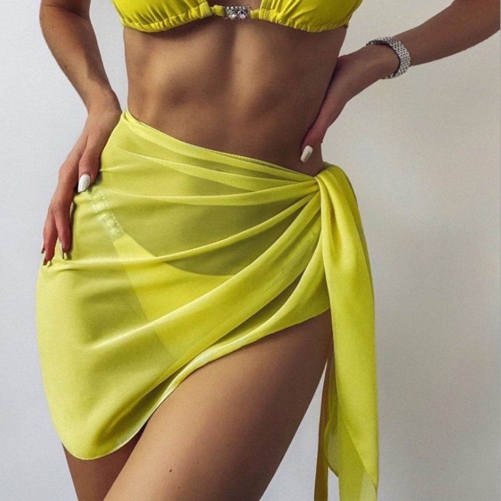 Cover-Up de plage à la taille – Châle paréo en mousseline de soie légère pour femme (Bikini et bas non inclus)
