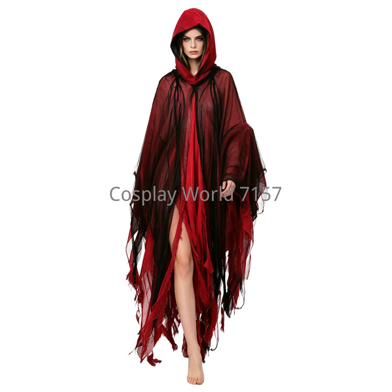 Cape de déguisement d'horreur pour adulte, style déchiré et usé, avec capuche, pour Halloween, zombie, sorcière, magicien, fête de carnaval