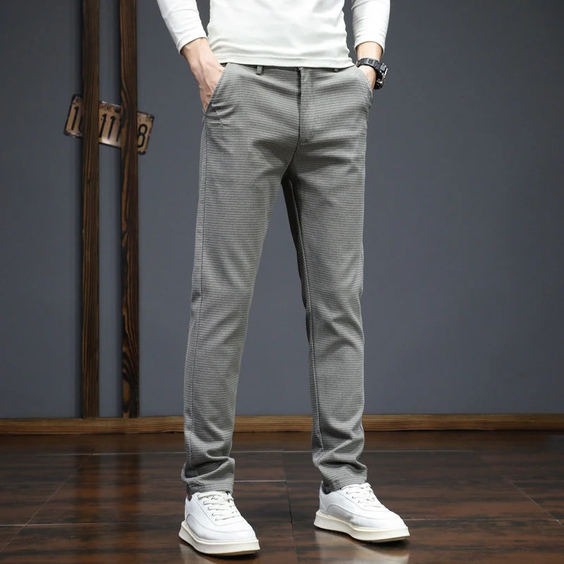 Automne hiver nouveaux pantalons décontractés pour hommes mode coréenne Stretch droit pantalon ajusté haute qualité pantalons de survêtement couleur unie mâle
