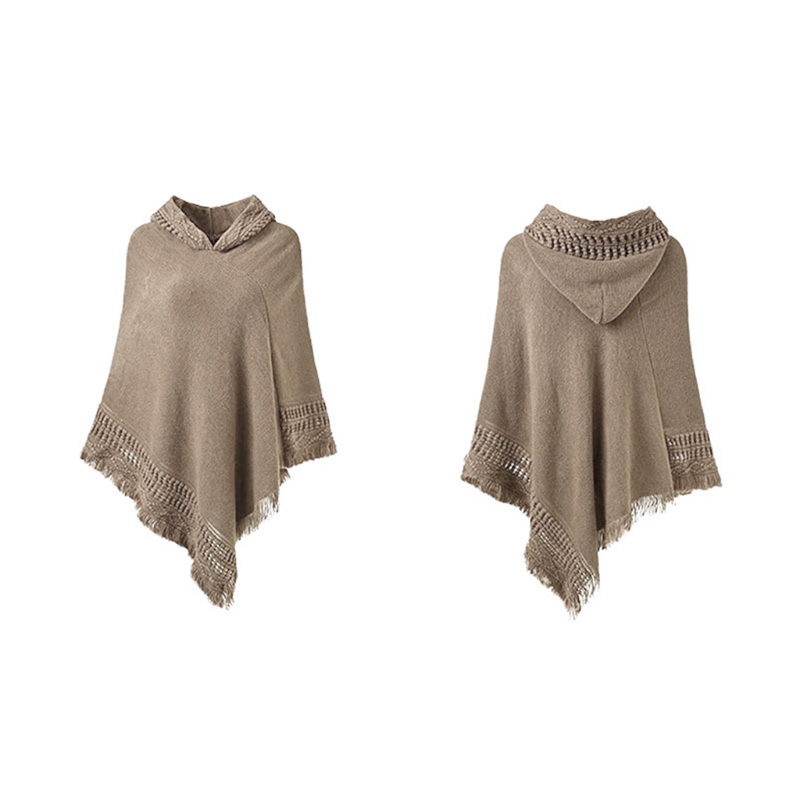 Poncho à capuche en tricot pour en Crochet, franges, châle, pull portefeuille, hiver, L21E