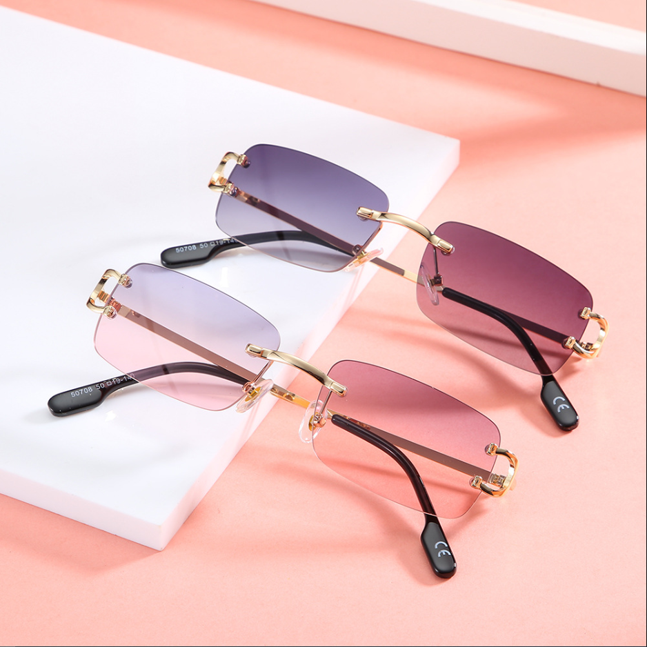 2024 Lunettes De soleil sans monture en métal Vintage cadre carré femmes lunettes De soleil marque De luxe Design lunettes De soleil femmes miroir Gafas De Sol