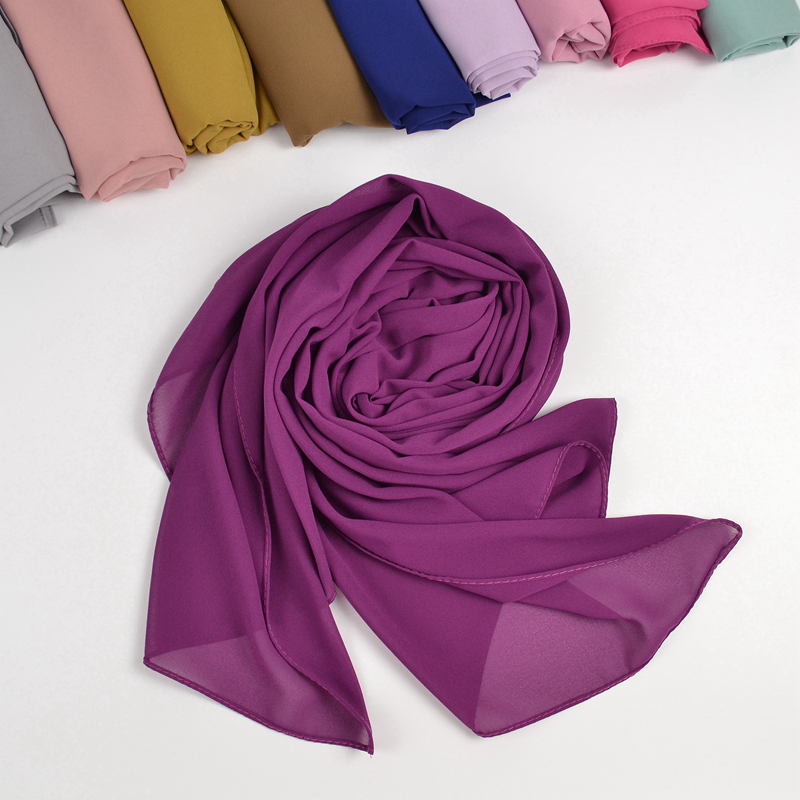 Foulard Hijab en Chiffon pour Femme 70*180cm Léger Couleur Unie Voile Musulman Long Châle Écharpe Coiffe Islamique