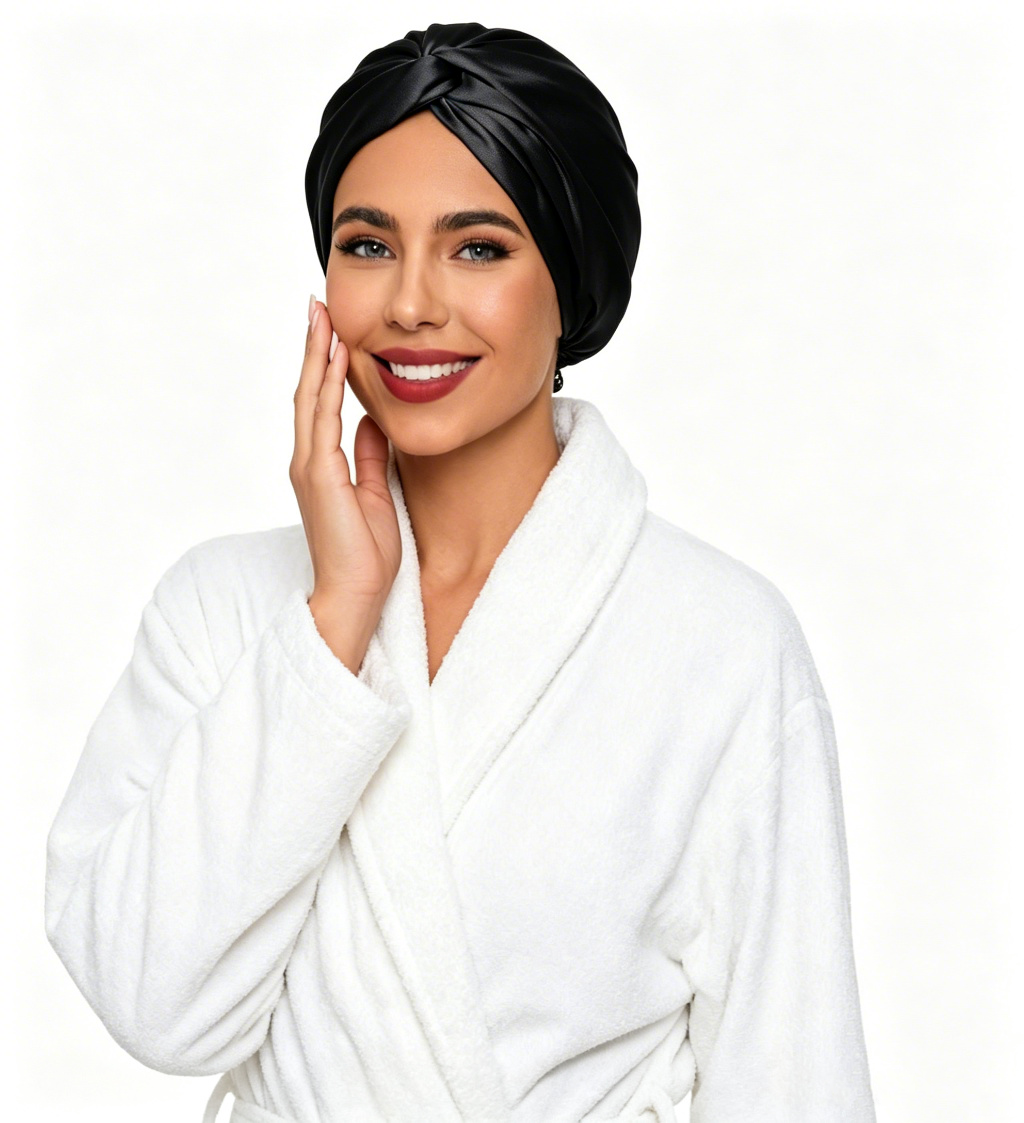 Bonnet de nuit ajustable en satin de soie pour femmes, double couche, enveloppe capillaire en soie pour dormir (femmes et hommes), pour cheveux bouclés et naturels, taille S